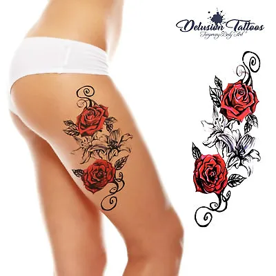 £3.19 • Buy Temporary Tattoo, Rose,red Roses, Lilies, Flower  - Womens, Girls, Kids, Fake