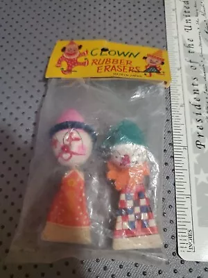 Vintage Sealed Made In Japan Clown Rubber Erasers Set Of 2 In Unopened Package • $4.50