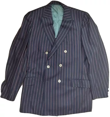 $40 • Buy Vintage 1970s Mens Blue Pinstripe Polyester Double Breasted Blazer Jacket 