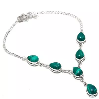 Green Malachite Gemstone Handmade 925 Sterling Silver Jewelry Necklace Size 18  • £9.41