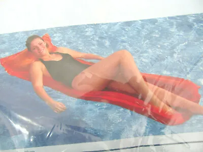 Vtg Inflatable Beach Air Mattress Vinyl Swimming Pool Float Raft 72” Orange M • $11.40