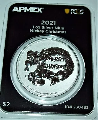 2021 Niue Disney Mickey Mouse Christmas 1 Oz Silver $2 Coin PCGS Queen Elizabeth • $39