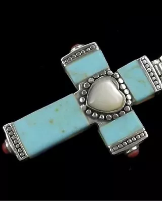 Mint Vintage Sterling Turquoise Reversable Cross Pendant • $125