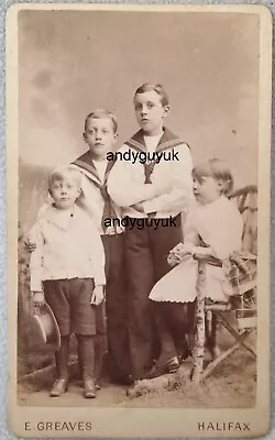 Cdv Children Group Matching Sailor Suit Greaves Halifax Antique Photo Boater Hat • £5.95