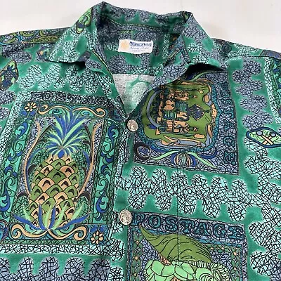 VTG Andrade Resort Shops Hawaiian Shirt Men Small Green Postage Stamps Honolulu • $149.99