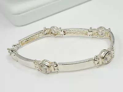 Classic Vintage CZ Cubic Zirconia Sterling Silver Panel Link Tennis Bracelet 7  • $34.99