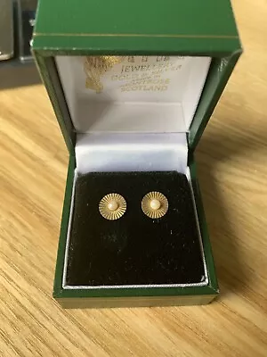 Vintage 9ct 375 Gold Sunburst And Pearl Earrings 1.25g • £39.99