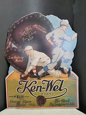 Vintage 1930s KEN-WEL Baseball Glove LOU GEHRIG Model Store PROMO DISPLAY Sign • $45