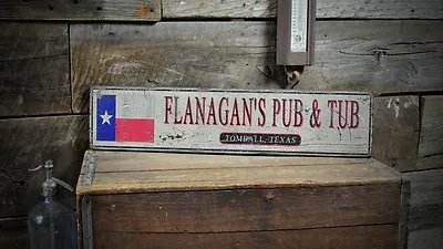 Custom State Flag Pub Tavern Sign -Rustic Hand Made Vintage Wood Sign • $149