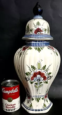 Vtg 15  DeWit Delft Floral Hand Painted Polychrome Lidded Urn Vase Ginger Jar • $105