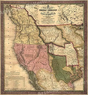 1846 A New Map Of Texas Oregon And California -  18x20 • $12.95