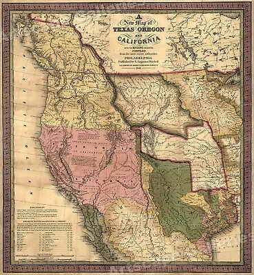 Historic 1840s Map Of Texas Oregon & California Western US -  24x26 • $21.95
