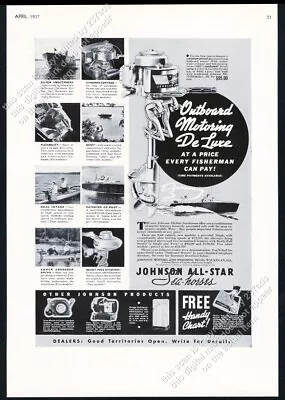 1937 Johnson Outboard Boat Motor All Star Sea Horses 8 Photo Vintage Print Ad • $9.99