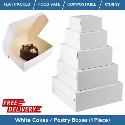 White Cake Boxes | Flat Fold Pastry Boxes For Bakeries Weddings Birthday Cake • £41.99