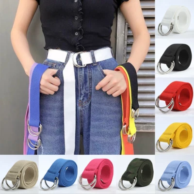£6.05 • Buy Men Women Canvas Belts Adjustable Double D-Ring Buckle Belt Waistband Strap UK