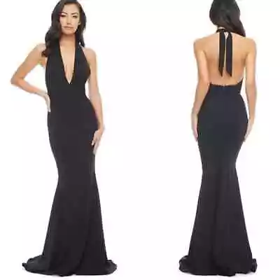 Dress The Population Camden Mermaid Maxi Dress Gown Deep V-neck Black Medium • $84.99