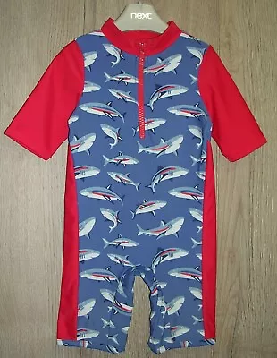 Cath Kids Boys Blue Red All-in-One Swim Shorts Rash Suit Age 6-12 Months • £7.99