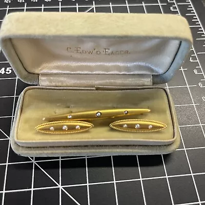 Antique 14k Gold Bar Pin Set With Seed Pearls - 5 Grams • $215