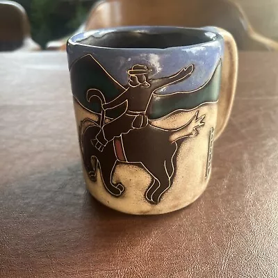 Mara Mug Cowboy Horse Bucking Bronco Western Pottery Stoneware Large Signed • $16