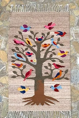 $275 • Buy Zapotec Rug, Tree Of Life Tapestry,  24  X 39   Hand Woven Natural Tan Wool Rug