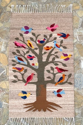 $275 • Buy Zapotec Rug, Tree Of Life Tapestry,  24  X 39   Hand Woven Natural Tan Wool Rug