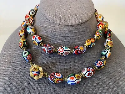 Art Deco Murano Venetian Millefiori Glass Bead Necklace 28  Fancy Clasp • $148