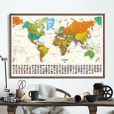 World Map Poster Details Travel Country With Flags  Art Decor  (  36  X  24   ) • $15.99