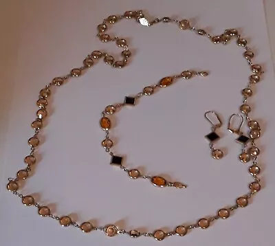 Suzi B California Style (qvc) Bezel Set Leverback Earrings Bracelet & Necklace • £34.99