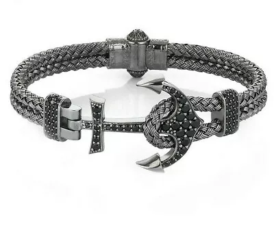 Mens Luxury Anchor Inlaid Crystals Adjustable Bracelet NEW FREE & FAST SHIPPING! • $24.99