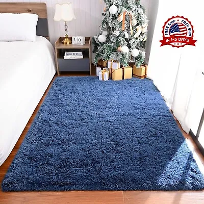 Alfombras Azul Para Habitacion 4x6 Ft Carpetas De Sala Modernas Salas Peludas • $49.99