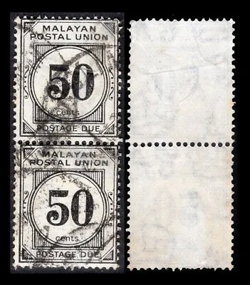 Malaya - Malayan Postal Union 1936-38 Postage Due 50c Vertical Pair  Used. • $2.50