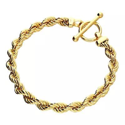 9ct Yellow Gold On Silver Ladies Chunky Rope Bracelet - T Bar Fastening • £65