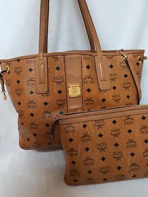 AUTHENTIC MCM Cognac Visetos Shoulder  Pouch  Bag • $220