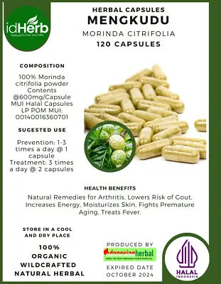 [idHerb] CAPSULES Morinda Citrifolia Mengkudu Natural Organic Herbal Herbs Fresh • $19