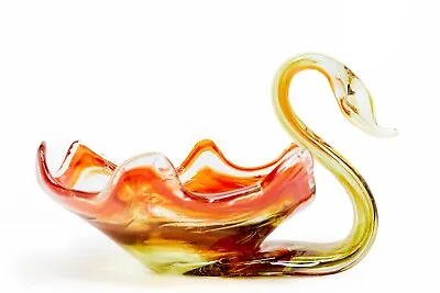 SWAN Murano Style Glass Hand Blown Multicolored Swirl  Bowl Vintage Mid Century • $19.99