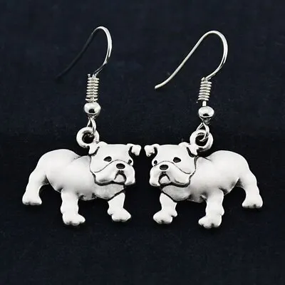 £2.99 • Buy Stunning Pair Silver Tone English Bulldog Dog Earrings. Must See.In Organza Bag