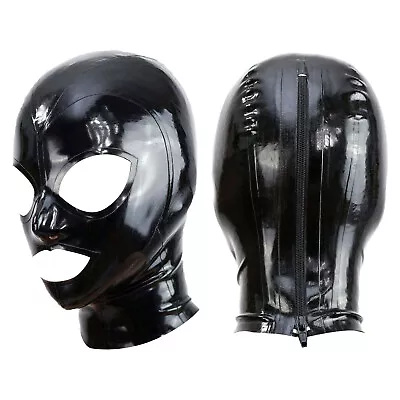 US Unisex Latex Zipped Hood Mask Head Cover Open Eyes Mouth & Nostrils Cosplay • $22.68