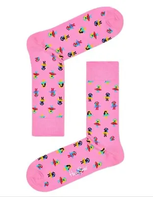 HAPPY SOCKS Men's Pink Hula Dancer Combed Cotton Crew Socks Size 8-12 NWT • $8