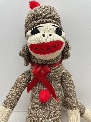 £37.12 • Buy Vintage 22.5  Handmade Sock Monkey With Red Bow (some Stains)