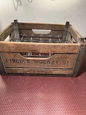 Vintage Lincoln Hwy Dairy Milk Crate Wood Metal Banded Heavy Duty • $80