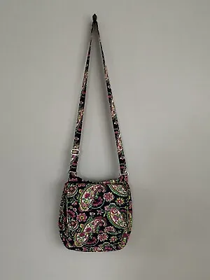 Vera Bradley Black Pink Green Paisley Crossbody Quilted Purse Adjustable Strap • $30.88