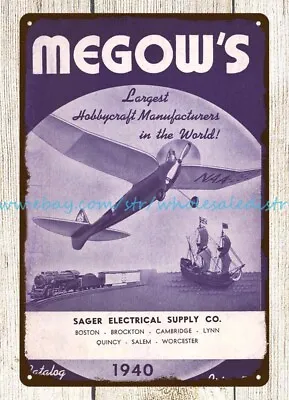 1940s Megow's Model Airplane Hobbycraft Metal Tin Sign Wall Decor Ideas • $18.86