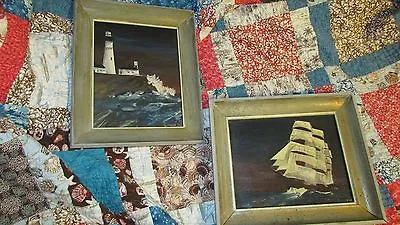 Pair Oil Paintings Pictures Dated Portland Maine Seascapes 1963 Lighthouse  • $39.95