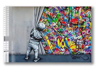 Banksy  Style  Behind Curtain Abstract Graffiti  Canvas Wall Art Picture Print • £12.74