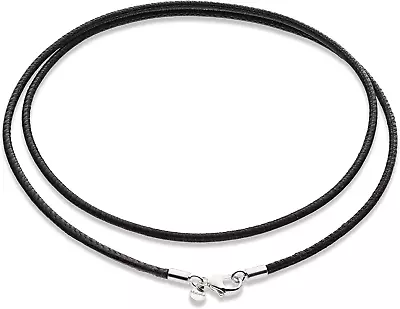 Genuine 2Mm Black Or Brown Italian Leather Cord Chain Necklace For Men Women Wit • $54.99