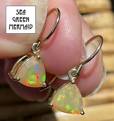 10k Yellow Gold 2 TCW Mexican Jelly Opal SUN DROP Earrings. Trillion • $299