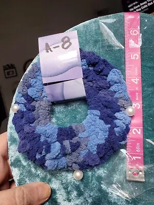 Handmade Velvet Crochet Hair Scrunchie Shades Of Blue. White Pins Not Included.  • $8