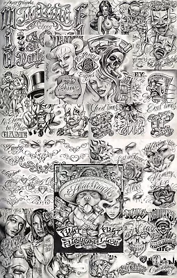 Boog From The Streets With Love Gangsta Style Tattoo Flash 10 Sheet Set 11x14  J • $34.99