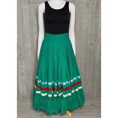 Vintage Handmade Folklore Skirt With Tie Pleated Large Skirt Mexican Ukrainian • $265.53