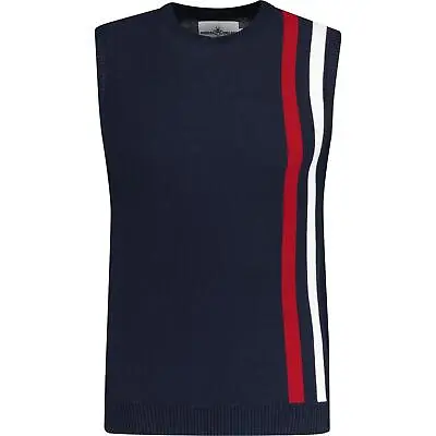 NEW MOD RETRO RACING STRIPE KNITTED TANK TOP 70s Sweater Vest CENTURION MC1036 • £34.50